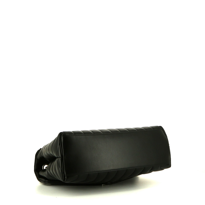 Sac bandoulière Saint Laurent Loulou moyen modèle en cuir matelassé chevrons noir - Detail D5