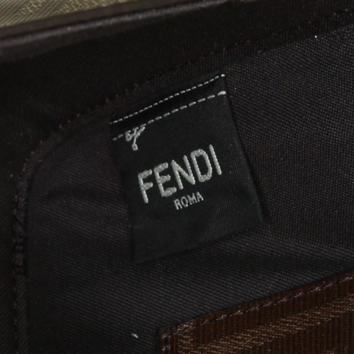 Sac bandoulière Fendi Baguette Cage mini en toile monogram enduite marron et cuir blanc - Detail D4