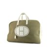 Hermes Sac de Week-End travel bag in white togo leather and khaki canvas - 00pp thumbnail