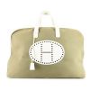 Hermes Sac de Week-End travel bag in white togo leather and khaki canvas - 360 thumbnail