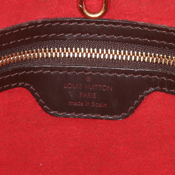 Louis Vuitton Hampstead shopping bag in ebene damier canvas and brown leather - Detail D3