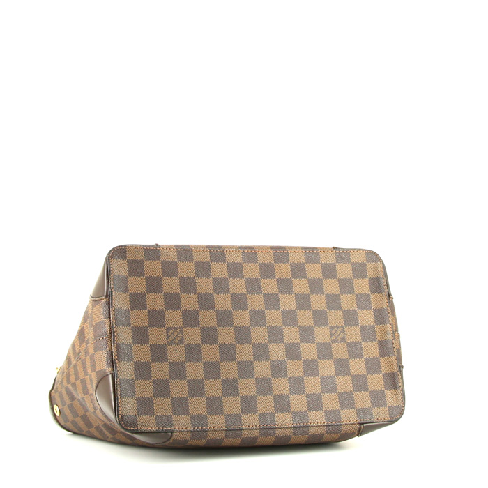 Louis Vuitton Hampstead shopping bag in ebene damier canvas and brown leather - Detail D4