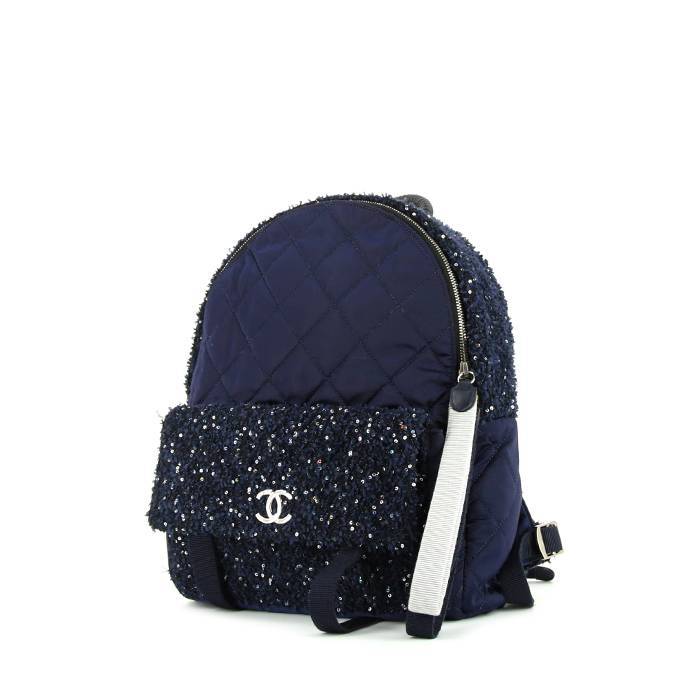 Chanel Editions Limitées backpack in quilted canvas and blue tweed - 00pp