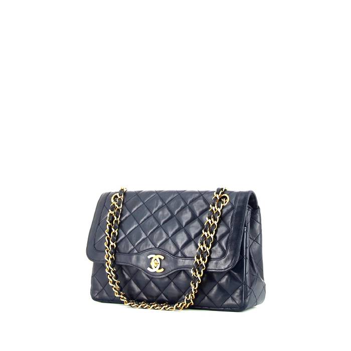 Chanel Vintage 1980s Matelasse Quilted Navy Blue Lambskin Leather Shou   Amarcord Vintage Fashion