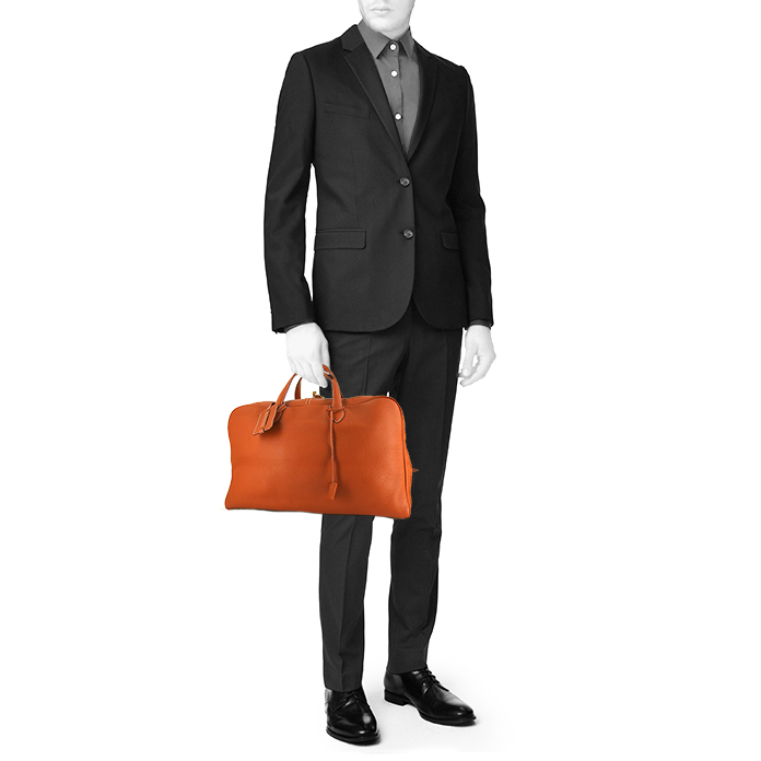 Bolsa de viaje Hermes Victoria en cuero taurillon clémence naranja - Detail D1