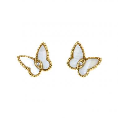 Orecchini Van Cleef & Arpels Papillon in oro giallo,  madreperla bianca e diamanti