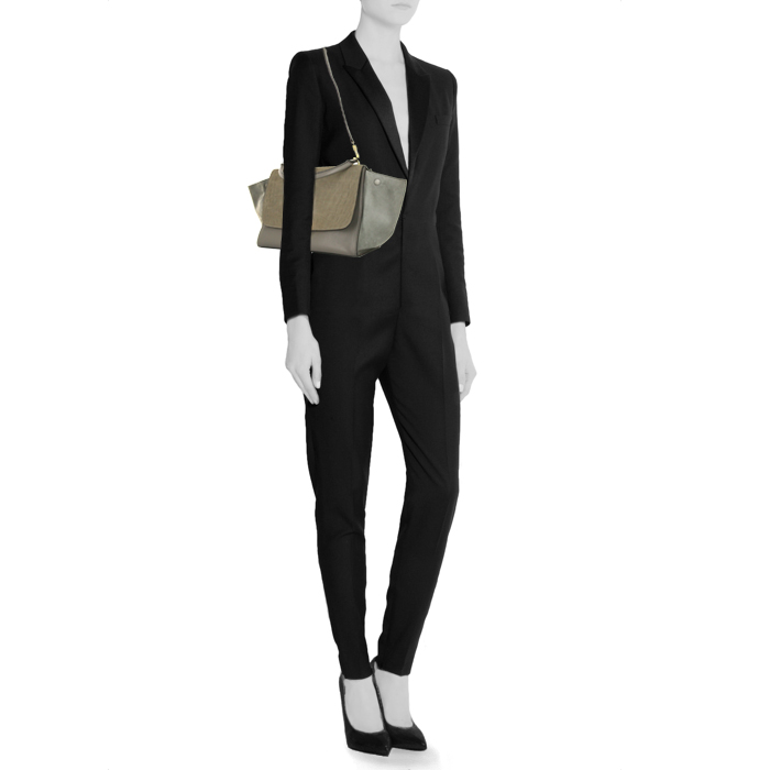 Celine Trapeze handbag in grey leather and grey suede - Detail D2