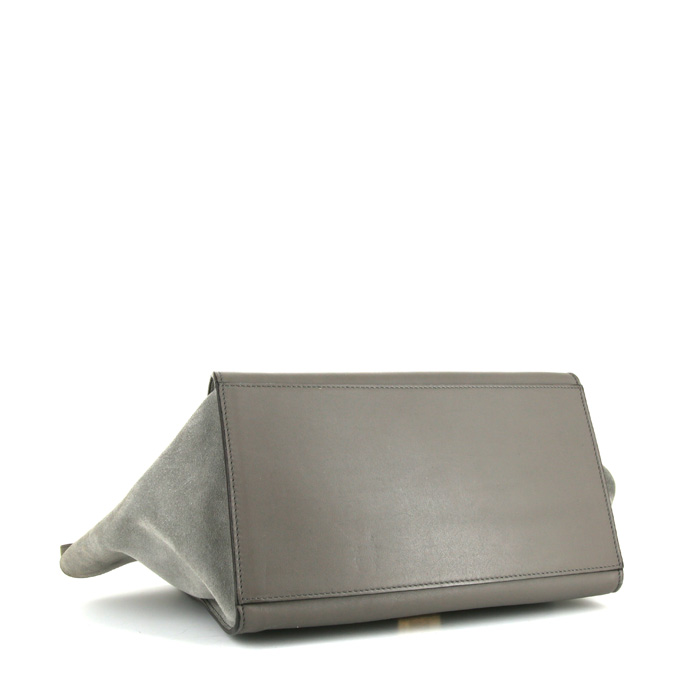 Bolso de mano Celine Trapeze en cuero gris y ante gris - Detail D5