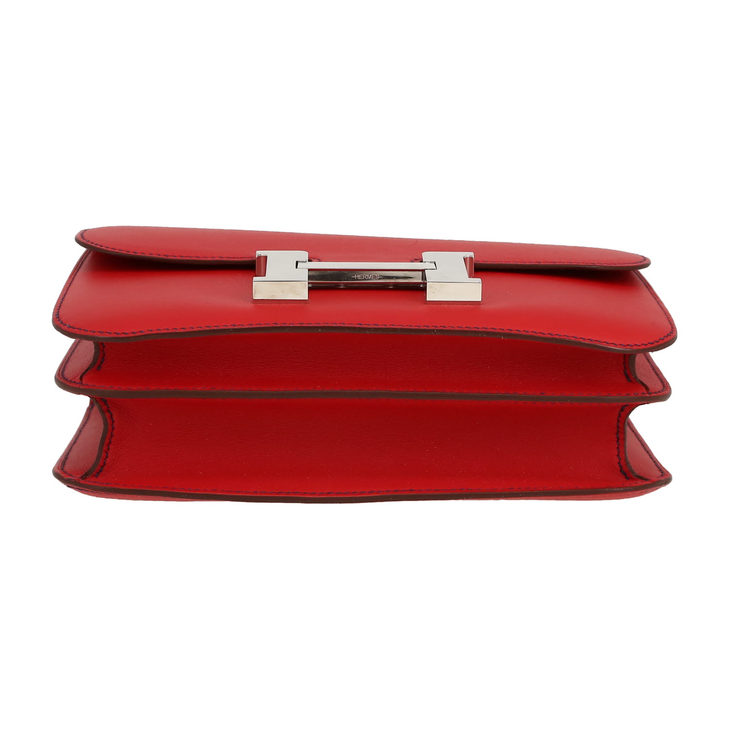 Sac bandoulière Hermès  Constance grand modèle  en cuir Swift rouge - Detail D1