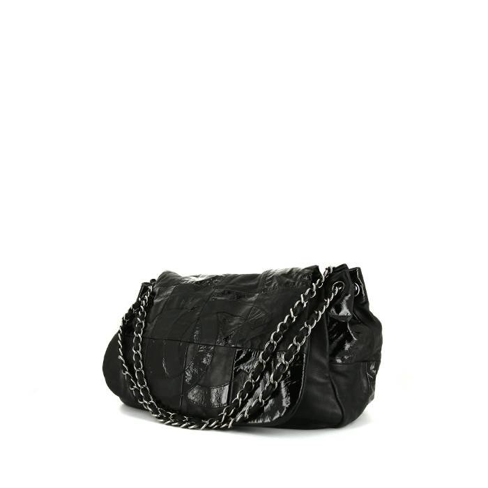 Bolso de mano Chanel en cuero acolchado negro y charol negro - 00pp