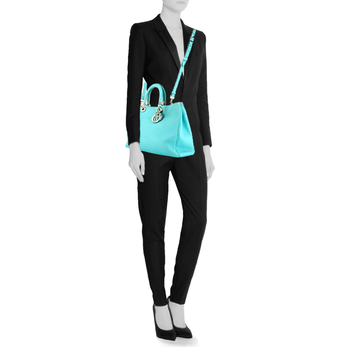 Dior Diorissimo large model handbag in turquoise leather - Detail D2