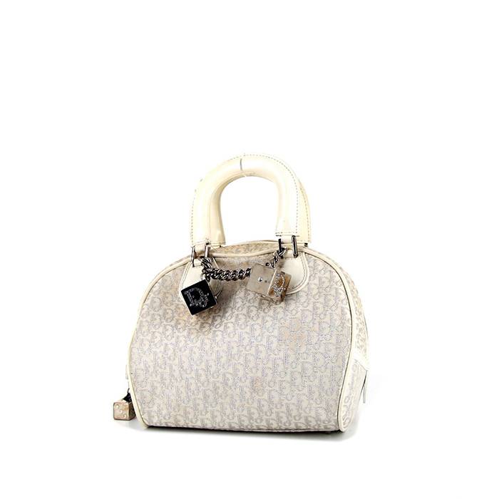 Bolso de mano Dior Vintage en lona monogram blanca y cuero blanco