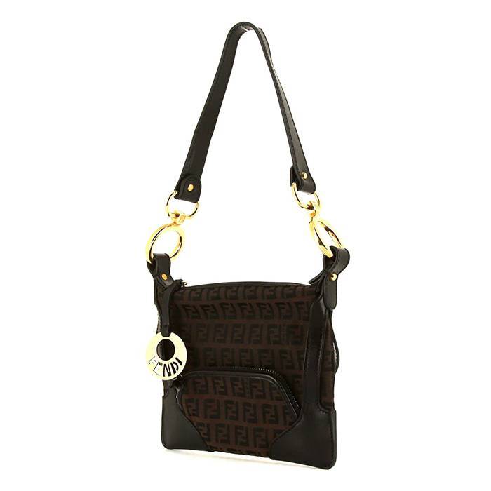 Fendi Zucca handbag in brown and black monogram canvas and black leather - 00pp