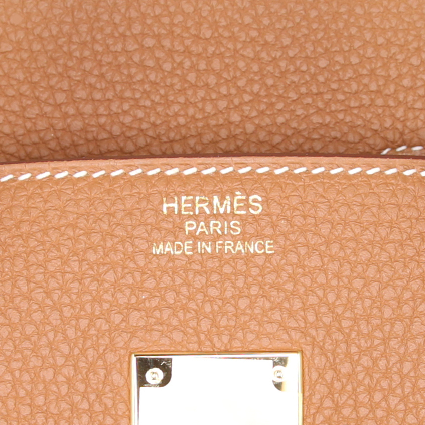 Bolso de mano Hermes Birkin 35 cm en cuero togo color oro - Detail D3