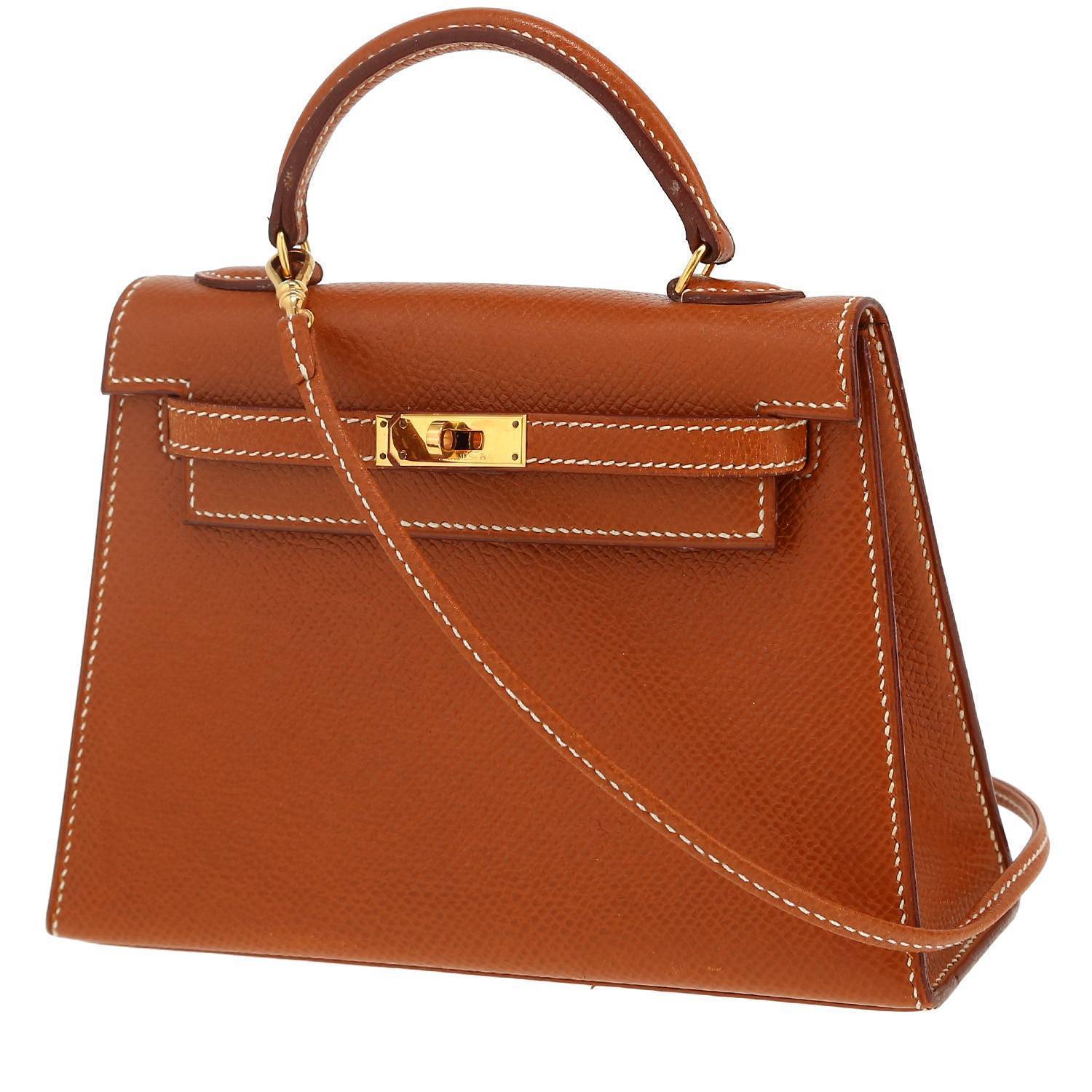 Sac à main Hermès Kelly 15 cm en cuir Courchevel gold