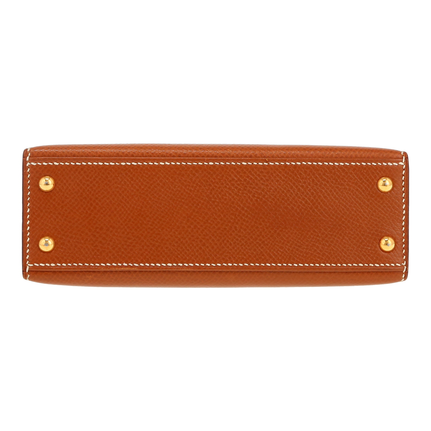 Bolso de mano Hermès Kelly 15 cm en cuero Courchevel color oro - Detail D1