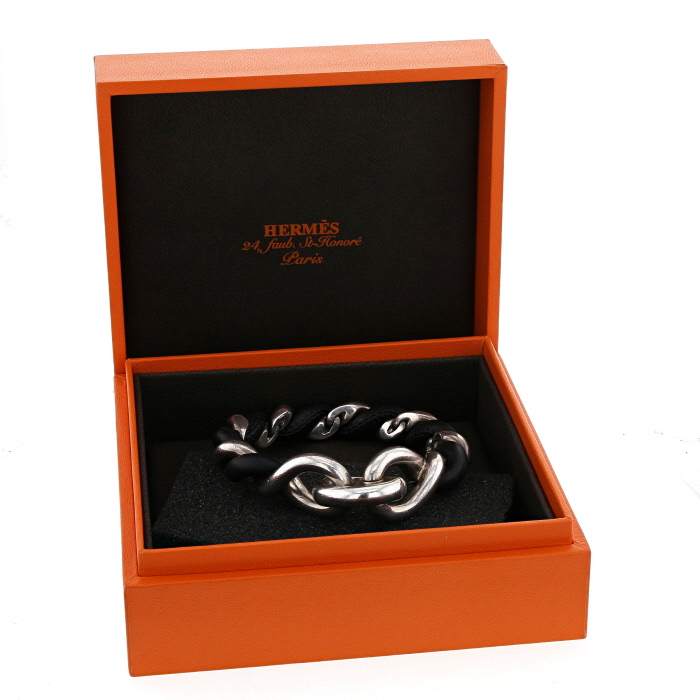 Hermes Torsade bracelet in silver and leather