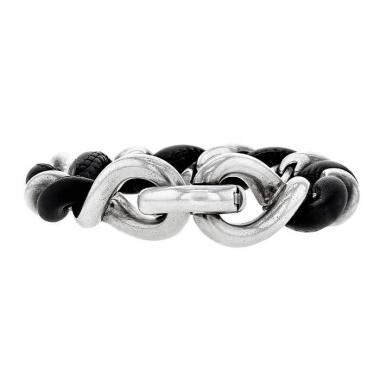 Brazalete Hermes Torsade en plata y cuero