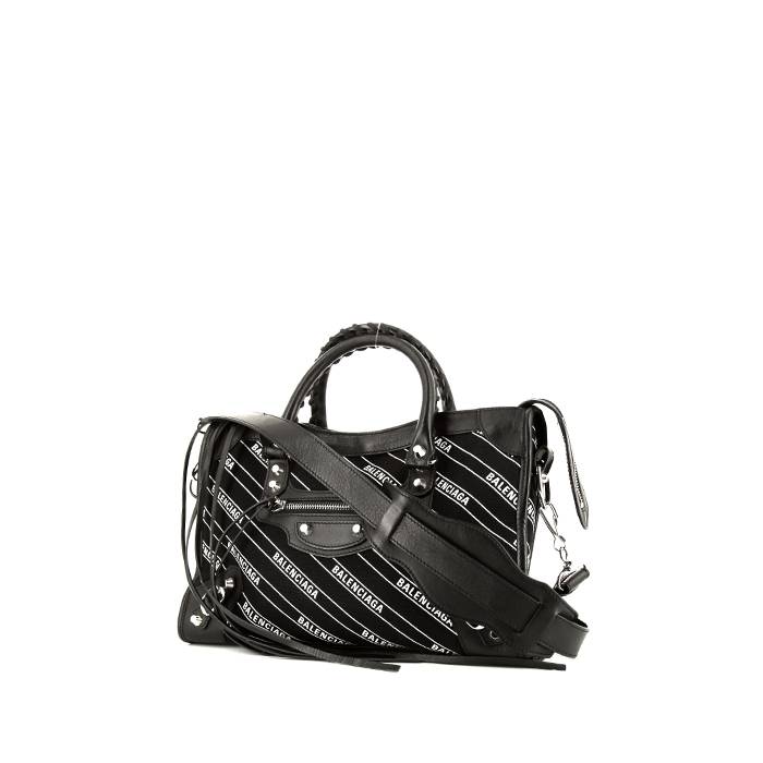 Balenciaga Classic City handbag in black printed canvas and black leather - 00pp