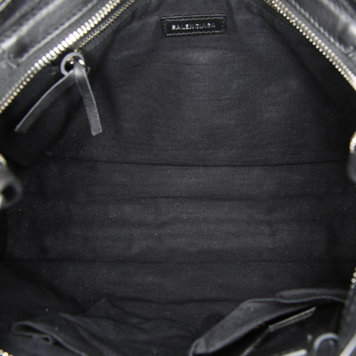 Sac à main Balenciaga Classic City en toile imprimée noire et cuir noir - Detail D3