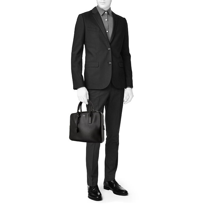Saint Laurent Museum briefcase in black grained leather - Detail D1