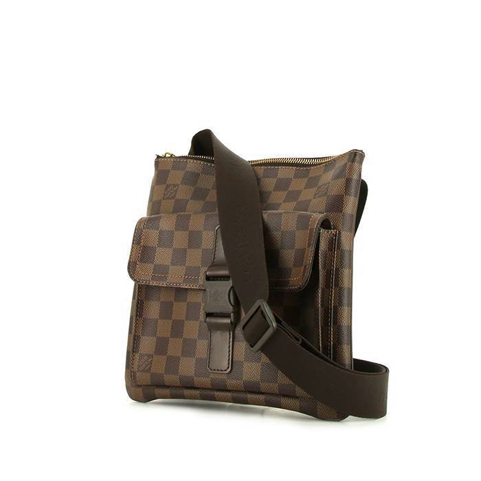 Bolso bandolera Louis Vuitton en lona a cuadros ébano y cuero marrón - 00pp
