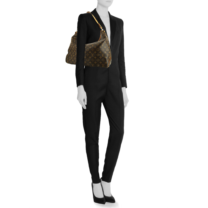 Bolso para llevar al hombro o en la mano Louis Vuitton Delightful en lona Monogram marrón y cuero natural - Detail D1