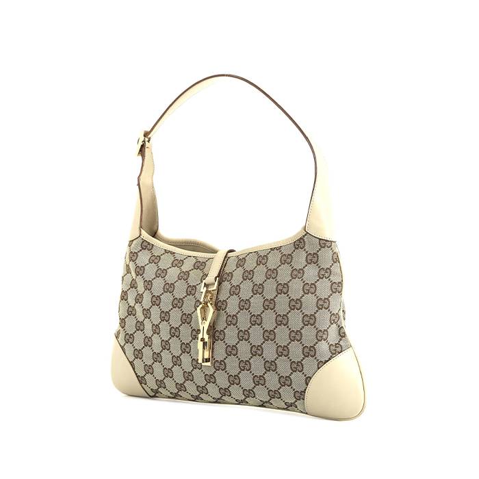 Gucci Jackie handbag in grey monogram canvas and cream color leather - 00pp