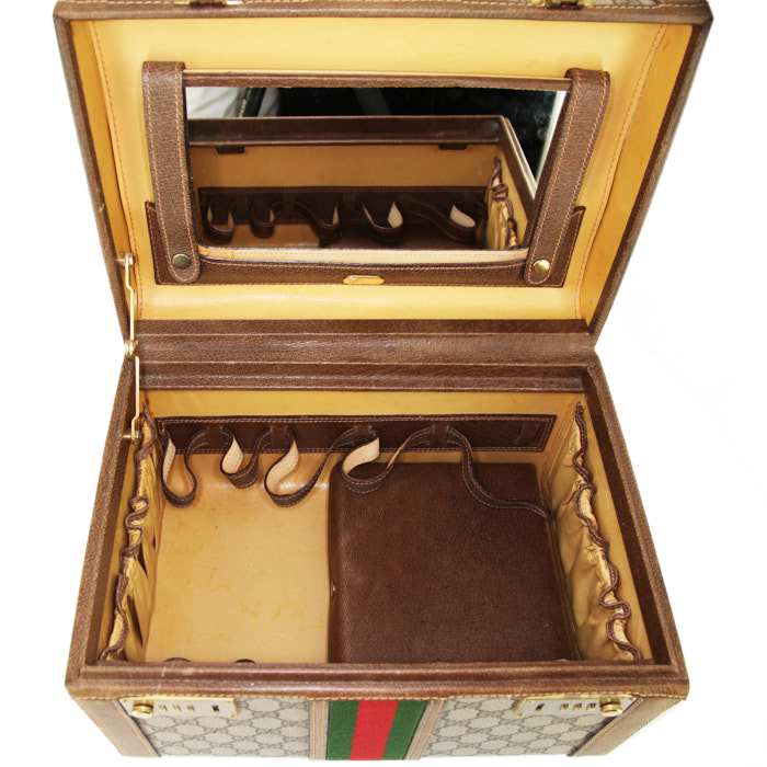 Vanity Gucci Gucci Vintage en lona monogram beige y cuero beige - Detail D2