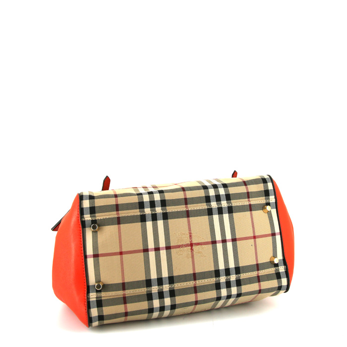 Burberry Canterbury handbag in beige Haymarket canvas and orange leather - Detail D4