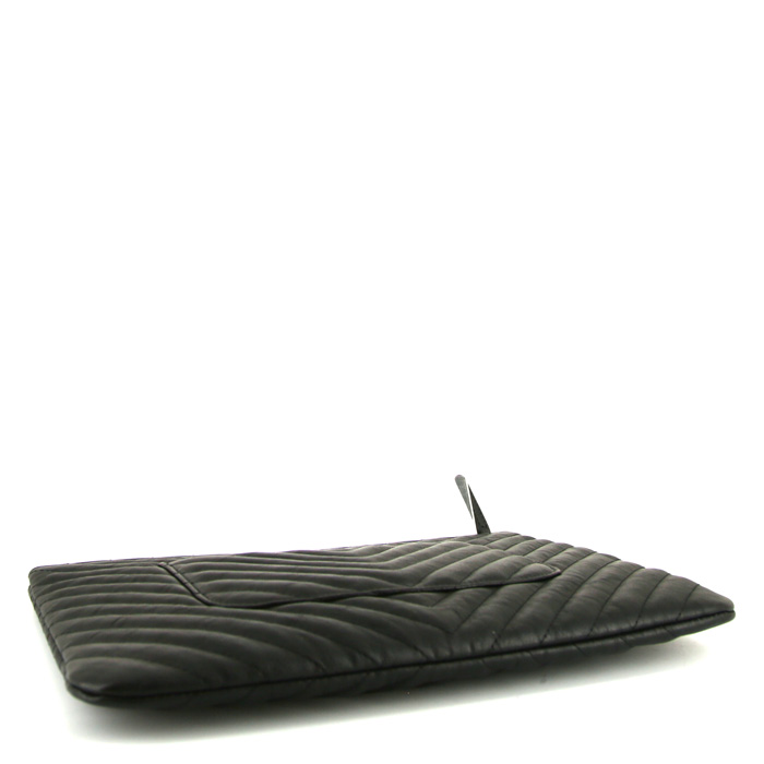 Pochette Chanel Pochette in pelle trapuntata a zigzag nera - Detail D4