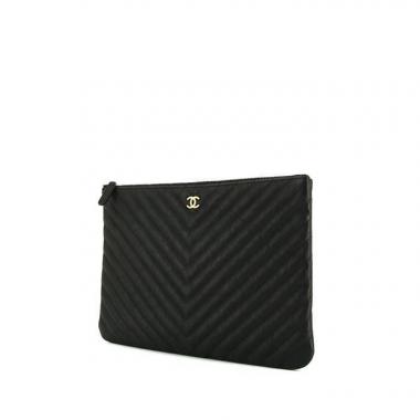 Pochette Chanel Pochette en cuir matelassé chevrons noir