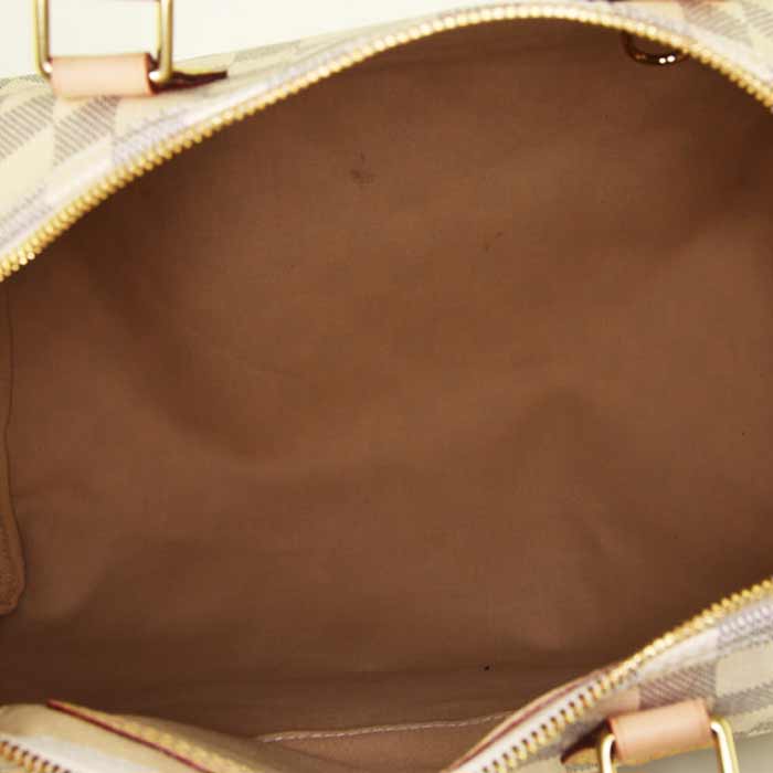 Sac bandoulière Louis Vuitton Speedy 35 en toile damier azur et cuir naturel - Detail D3