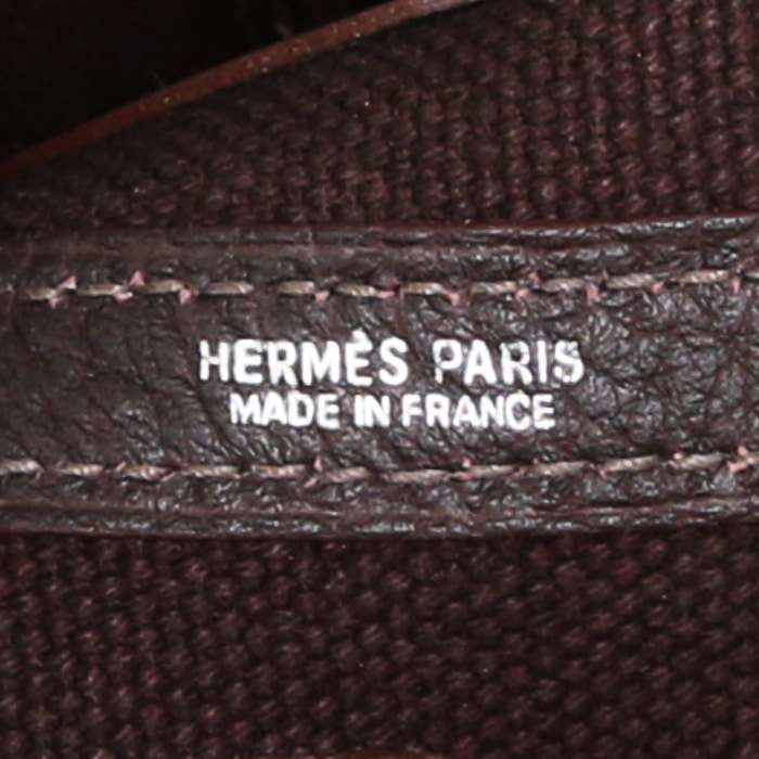 Sac à main Hermès en cuir marron et toile marron - Detail D3