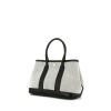 Hermès Garden Party handbag in black leather and grey canvas - 00pp thumbnail