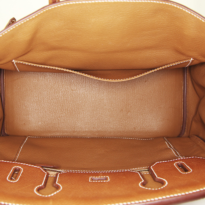 Bolso de mano Hermes Birkin 30 cm en cuero Barenia color oro - Detail D3