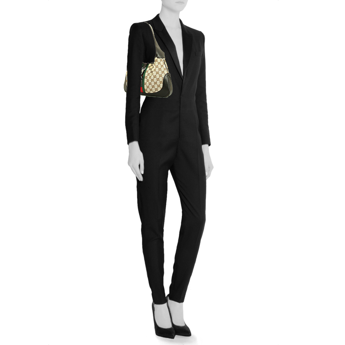 Sac à main Gucci Jackie en toile monogram marron et cuir marron - Detail D1