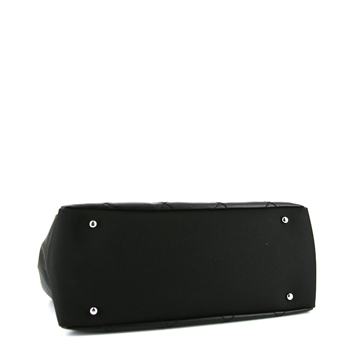 Chanel  Biarritz shopping bag  in black quilted leather  and black canvas - Detail D4