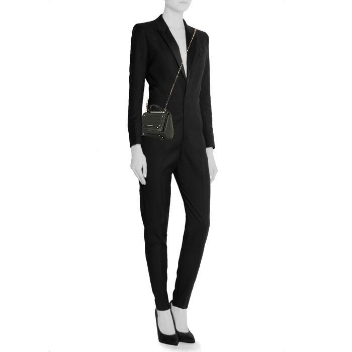Givenchy Pandora Box handbag in black leather and black smooth leather - Detail D2