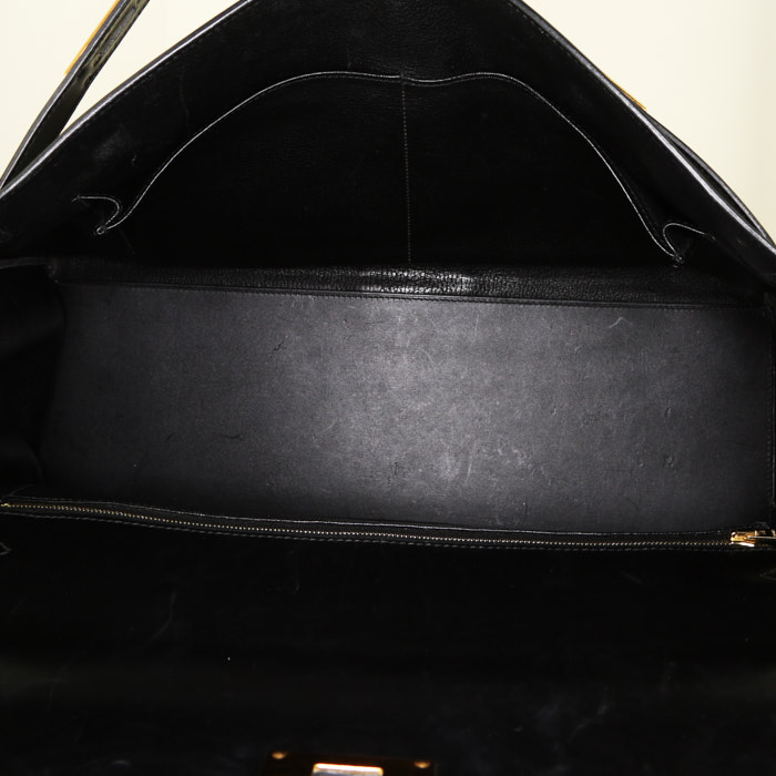 Sac à main Hermes Kelly Lakis en cuir Swift noir et toile noire - Detail D3
