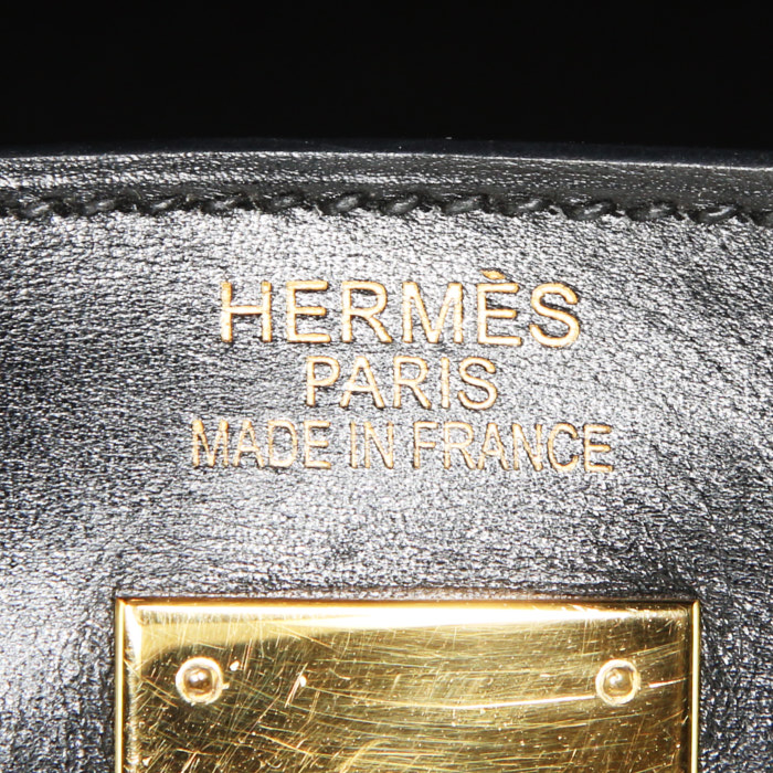Sac à main Hermes Kelly Lakis en cuir Swift noir et toile noire - Detail D4