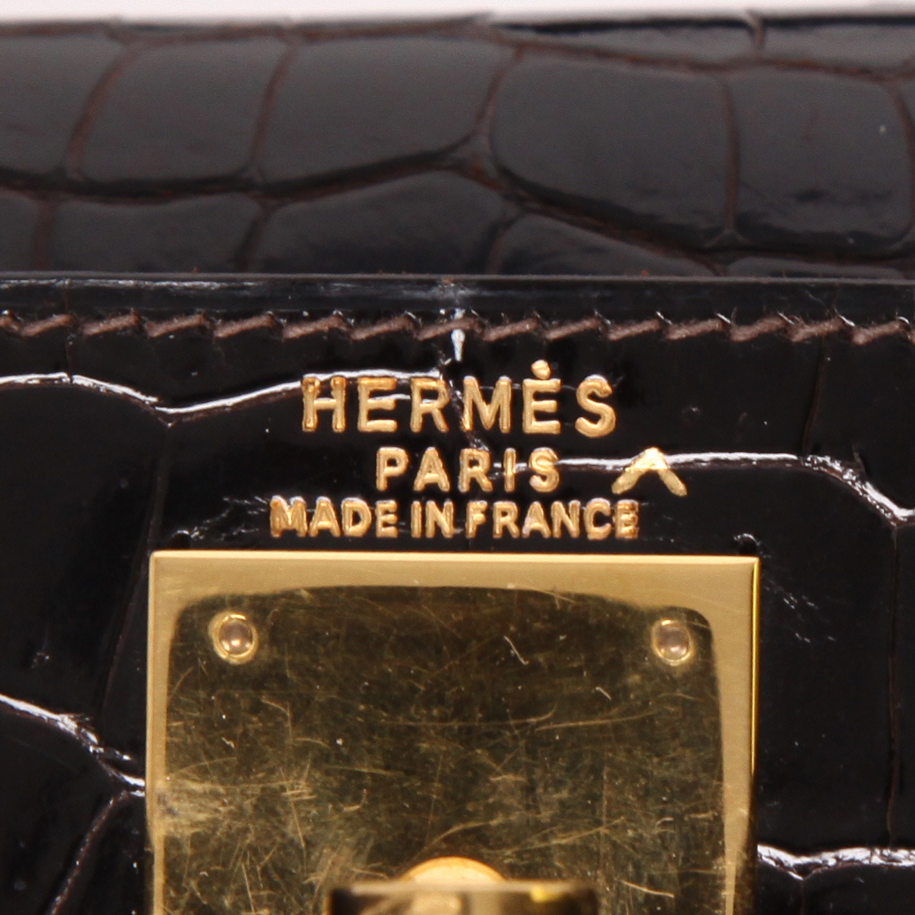 Borsa Hermès  Kelly 28 cm in coccodrillo marino marrone - Detail D2