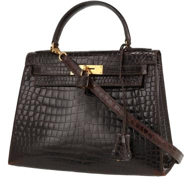 Bolso de mano Hermès  Kelly 28 cm en cocodrilo porosus marrón