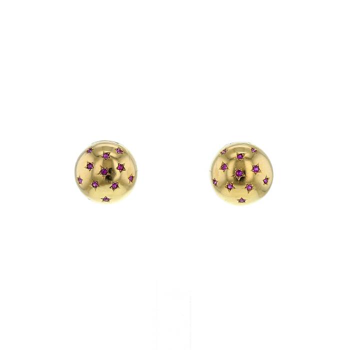 Vintage 1940's earrings in yellow gold and ruby - 00pp