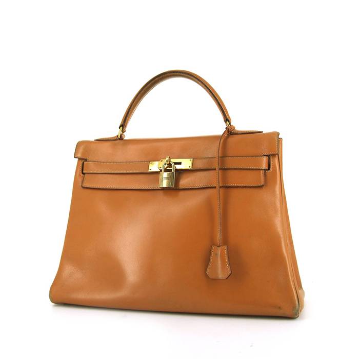 Hermes Kelly 32 cm handbag in gold box leather - 00pp