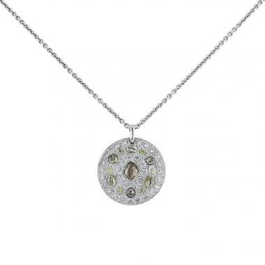 Collana De Beers Talisman in oro bianco,  diamanti e diamante grezzo