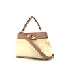 Bulgari Isabella Rossellini shoulder bag in brown leather and beige canvas - 00pp thumbnail