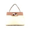 Bulgari Isabella Rossellini shoulder bag in brown leather and beige canvas - 360 thumbnail