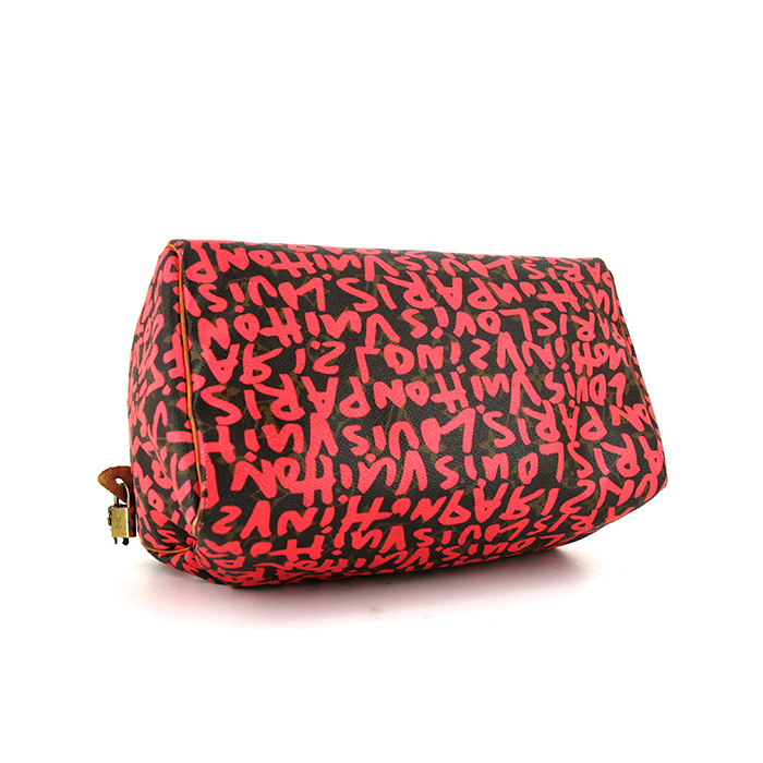 Borsa Louis Vuitton  Speedy Editions Limitées in tela monogram marrone e rossa e pelle naturale - Detail D4