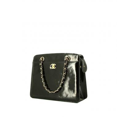 Sac à main 80's en cuir vernis noir - Maison Gustave